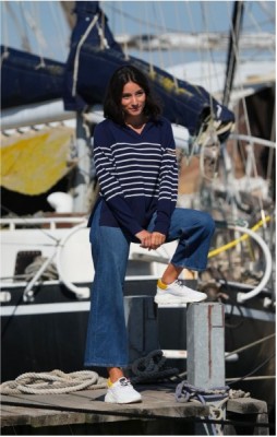 Pull 100% Laine femme ASSIA HOOD MARINE ECRU