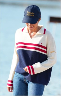 Pull 100% Laine femme PASCALINE ECRU MARINE
