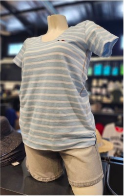 Tee-shirt col V femme AUDREY BLEU CIEL BLANC